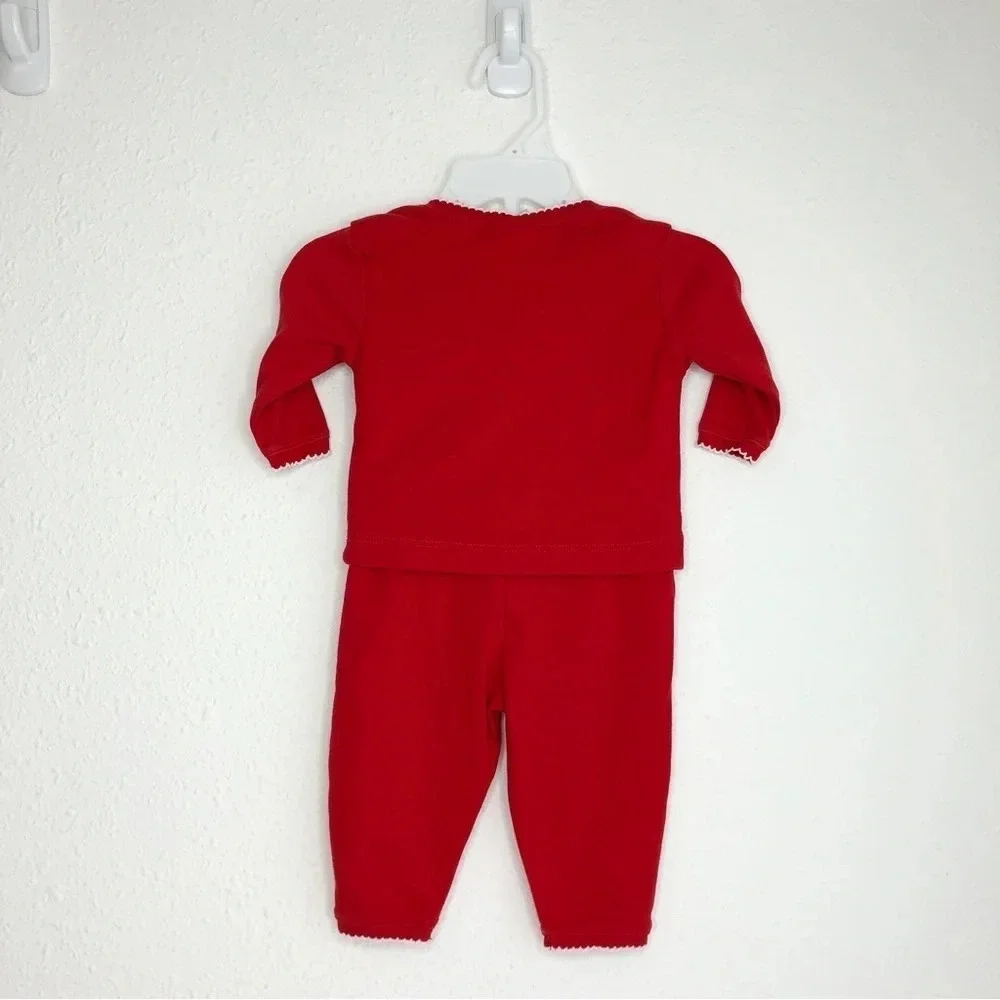 Bella Bliss Christmas pajamas red 2 piece set Snowman embroidery‎ size 3 months